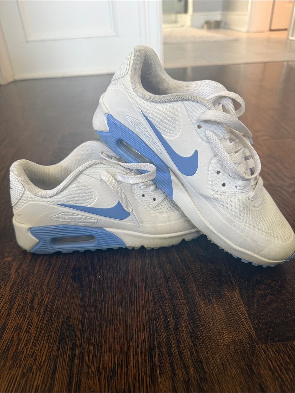 Spikeless Nike Kids White & Light Blue Air Max-GOLF Sneakers